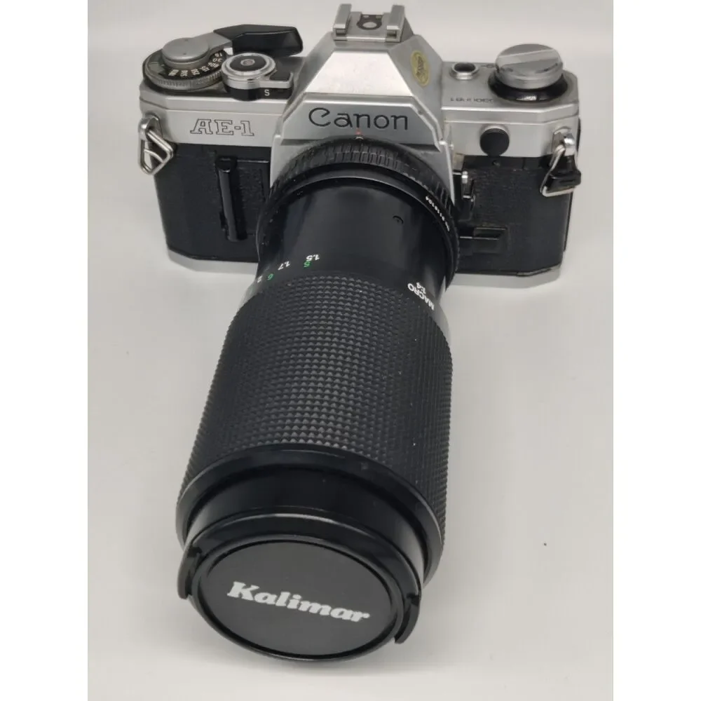 Canon AE-1 35mm Film Camera w/ Japanese Kalimar Telephoto Lens - Untested